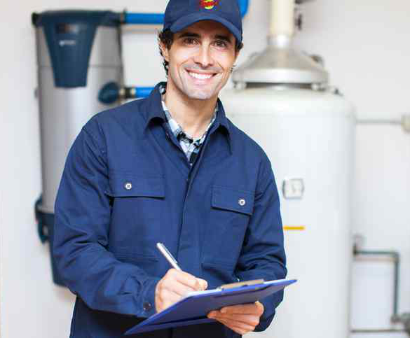 Technician servicing an hot-water heater